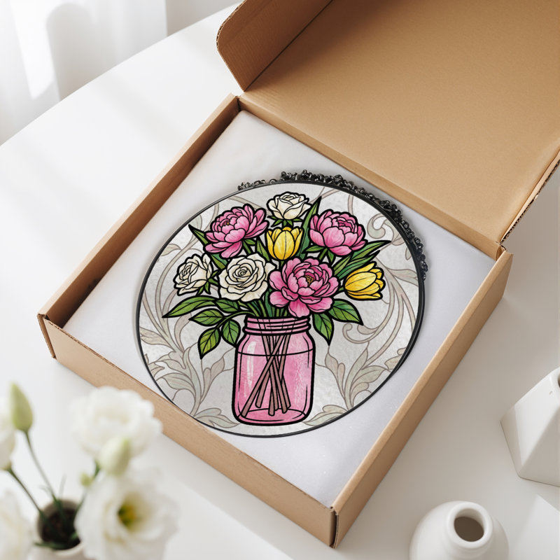 Vitrail de vitrail floral 7,8 "H, H 7,8 po x l 7,8 po