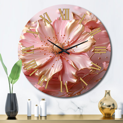 Liquid Flower Art Tender White And Light Pink II Metal Wall Clock