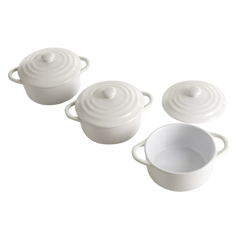 Ensemble de petites casseroles ovales en grès avec couvercle Martha Stewart, 6,38 po x 4,5 po, Gris requin