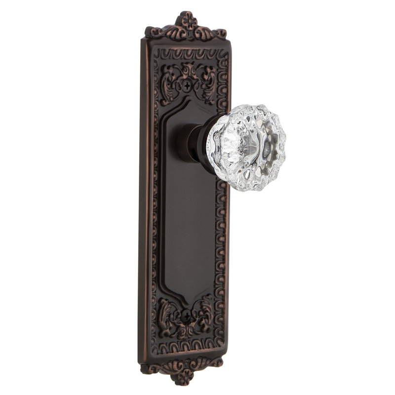 Egg & Dart Plate with Decorative Keyhole and Crystal Door Knob, Timeless Bronze, 2-3/8”