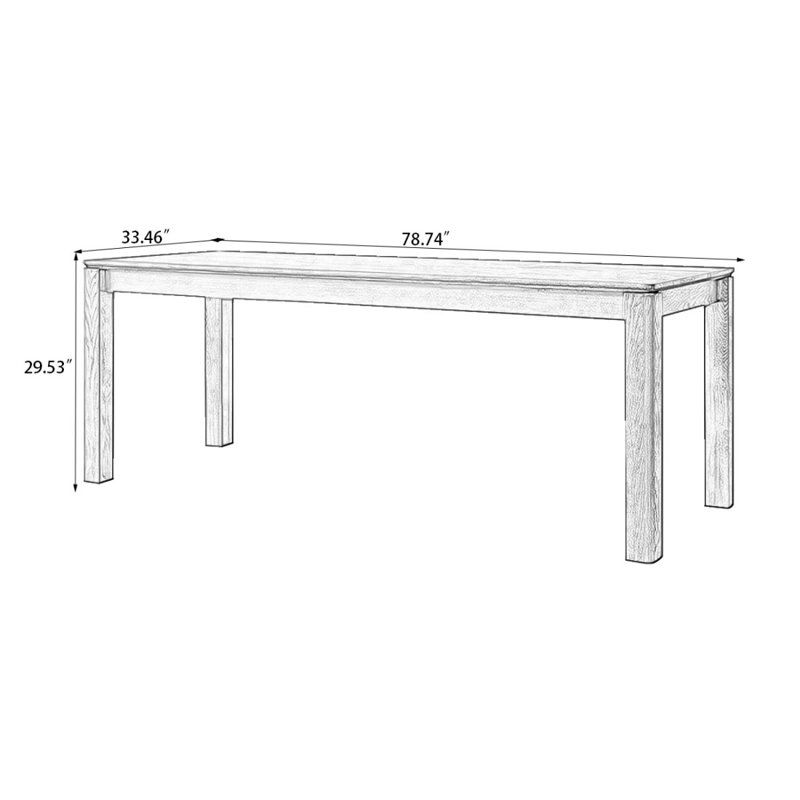 Nut-Brown Rectangular Solid Wood Dining Table, 29.53"H x 78.74"L x 33.46"W, Nut-Brown