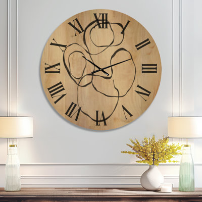 Impression d'horloge murale surdimensionnée en bois minimaliste - courbes abstraites simples