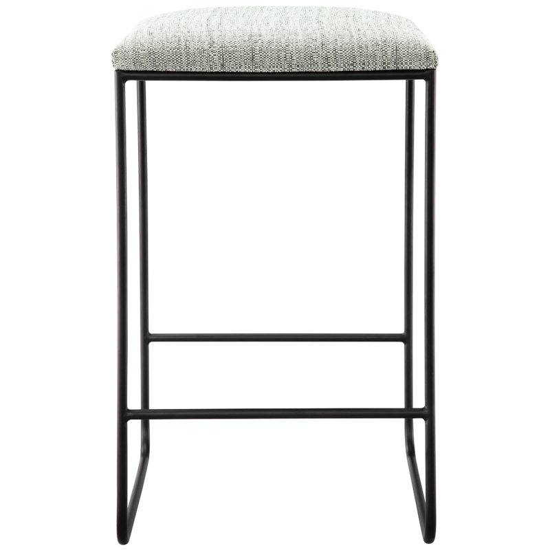 Élégant tabouret de comptoir - siège rembourré gris, pieds en métal noir mat, tissu d'assise élégant sans assemblage, structure, assemblage, meubles de cuisine