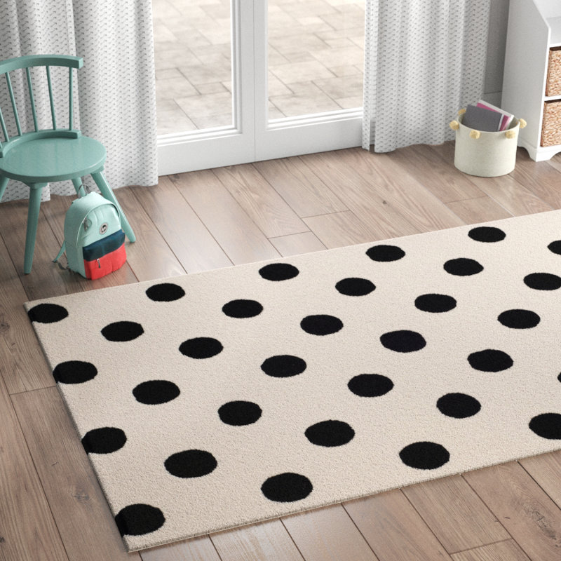 Krystyna Hand Tufted Wool Rug, Rectangle 8' x 10', Black/Ivory