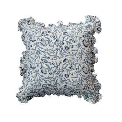 Square Floral Cotton Blend Pillow, Blue