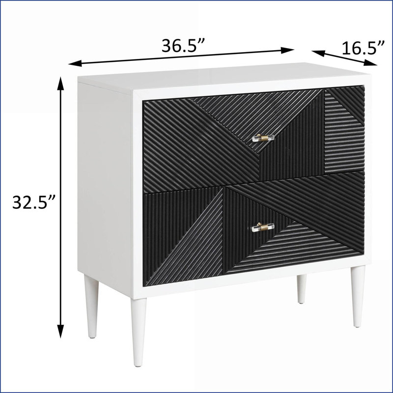 Blanc et blanc Table de chevet décorative noire avec 2 tiroirs - Rangement pour chambre à coucher