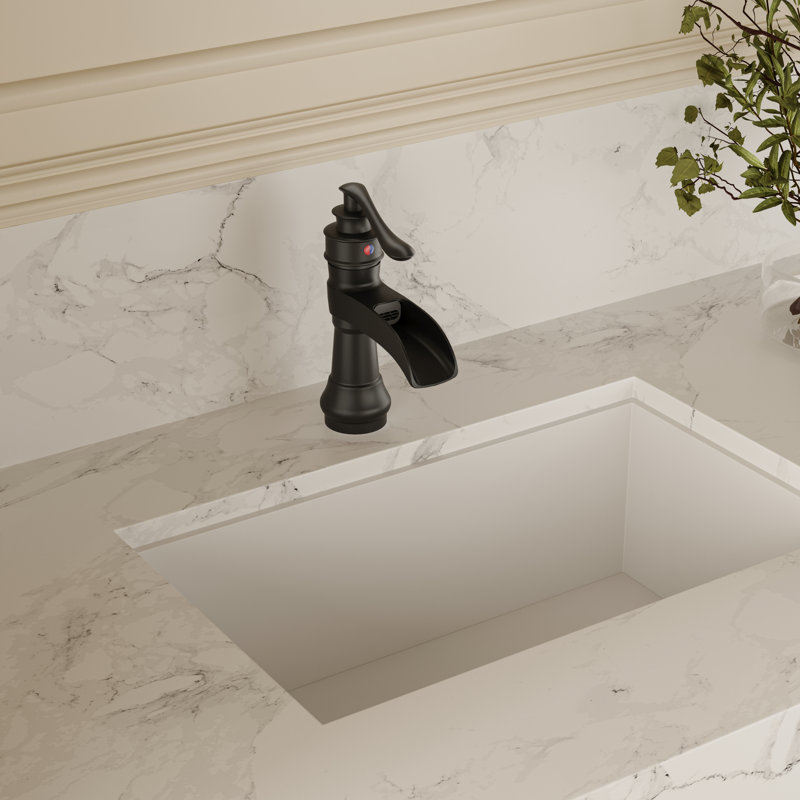 Déluge cascade noir mat, poignée simple avec drain et plaque de pont, Noir mat