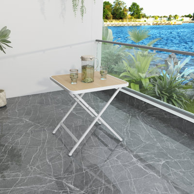 Table carrée pliante moderne - table multifonctionnelle d'intérieur et d'extérieur - plateau en polypropylène avec pattes en métal, convient aux salles à manger, salons, jardins, terrasses, etc. (Blanc, kaki)