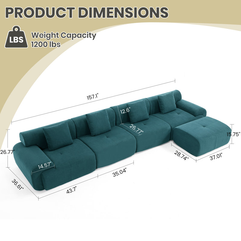 Canapé modulaire en velours côtelé Corduroy, Velours côtelé vert