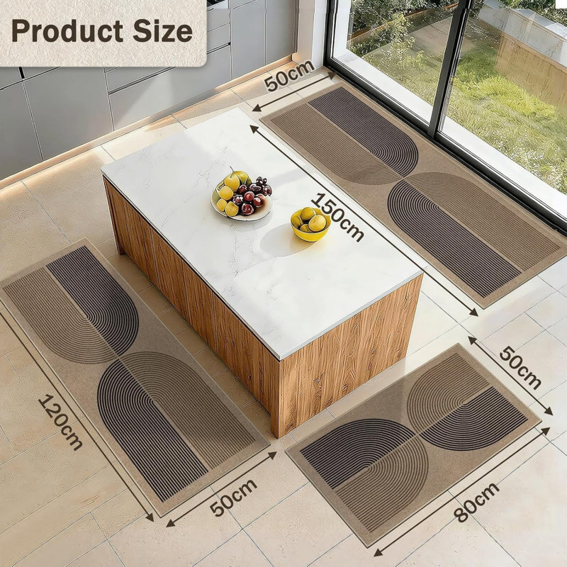 Sets of 3 Kitchen Rugs Non Slip Jute Look Kitchen Mat Set Washable Boho Kitchen Rugs