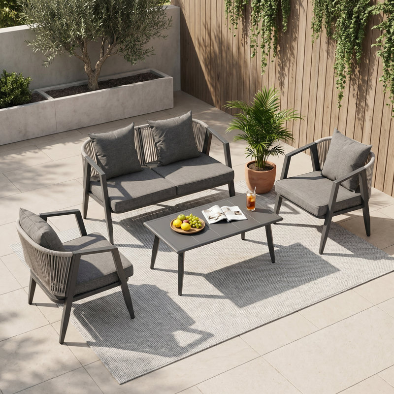 U_STYLE Outdoor Seating Set with Iron Frame & Cushions, Gray