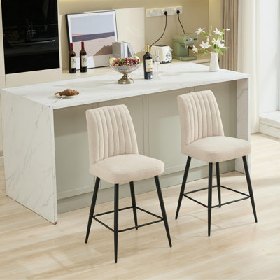 Ensemble de 2 chaises de bar réglables à pieds de fer réglables en velours beige