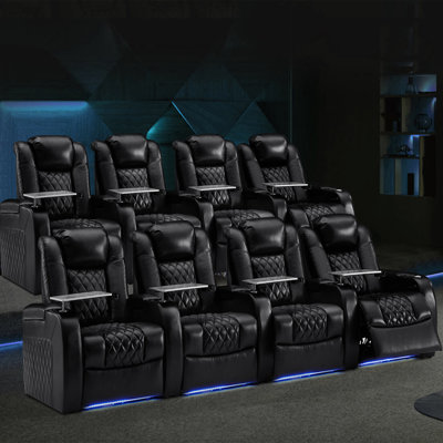Upholstered Power Reclining Home Theater Seating with Cup Holder