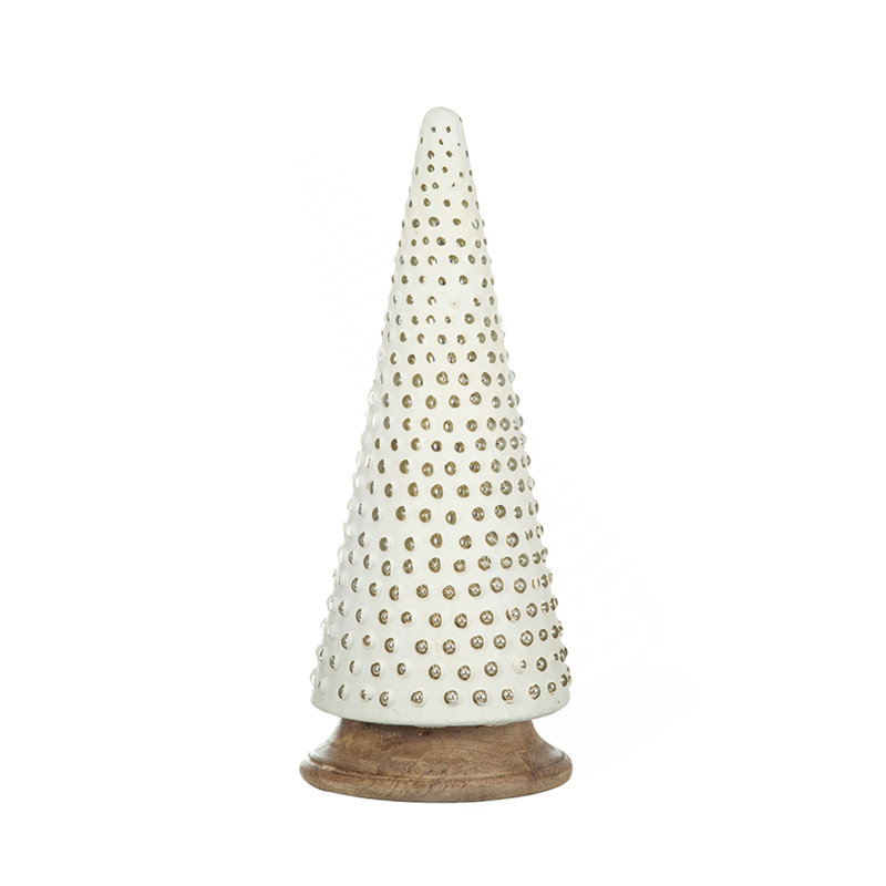 Décoration d'arbre de Noël conique en verre D6,7X18 ", crème