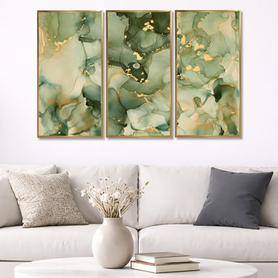 " Green Luxury Abstract Fluid Art I " 3 - Pieces