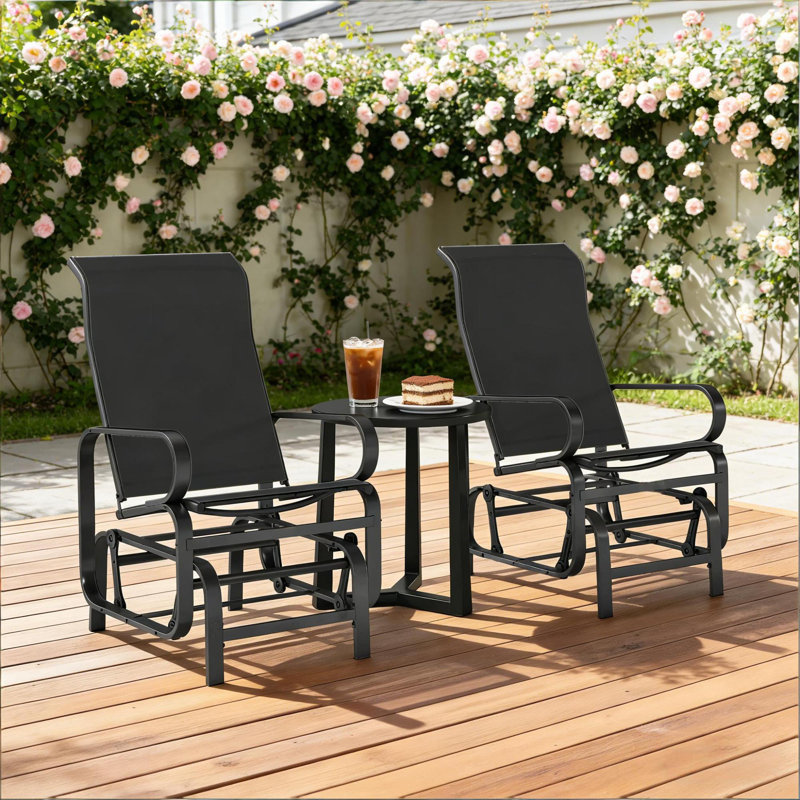 Ensemble de chaises berçantes et de planeurs de patio en métal durable, design noir moderne pour le confort extérieur