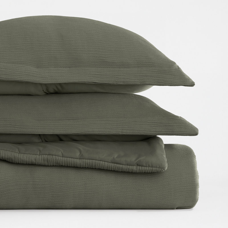 Cloud Gauze Textured Comforter Set, King / Cal-King Comforter + 2 Shams, Olive