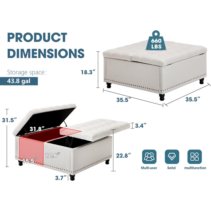 Table basse avec repose-pieds 35,5 po, Beige