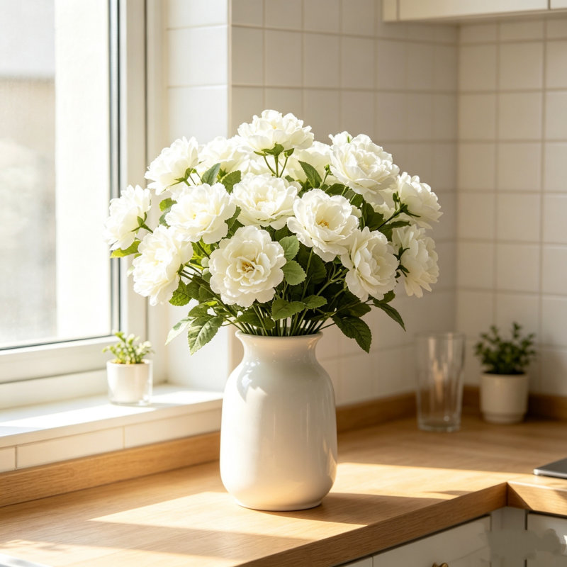 6 pièces de géraniums artificiels 14 po en soie blanche résistantes aux rayons UV pour les plantes de jardin extérieures Bush Home Decor
