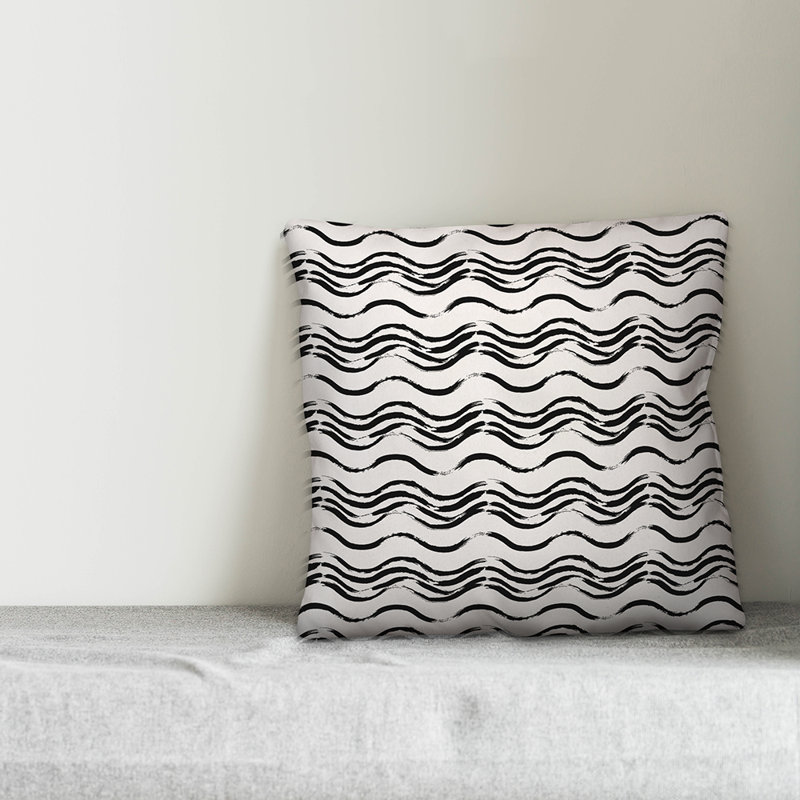  Coussin Ink Waves, Blanc / Noir, 16 po x 1 po