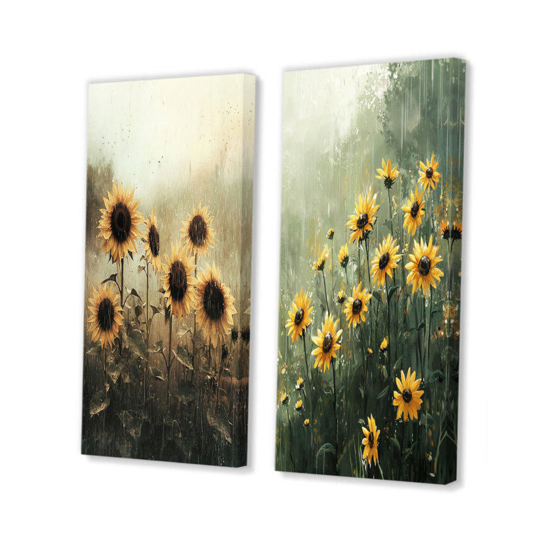 Collection de 2 panneaux rétro Vintage Rainy Day I - Floral Wall Art, H 32 po x l 33 po, Toile tendue