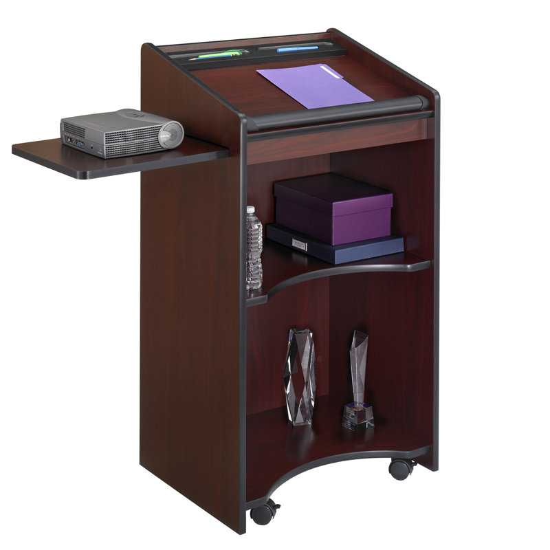 Safco® Executive Mobile Lectern 25.25" Full Podium with 4 Wheels, Mahogany