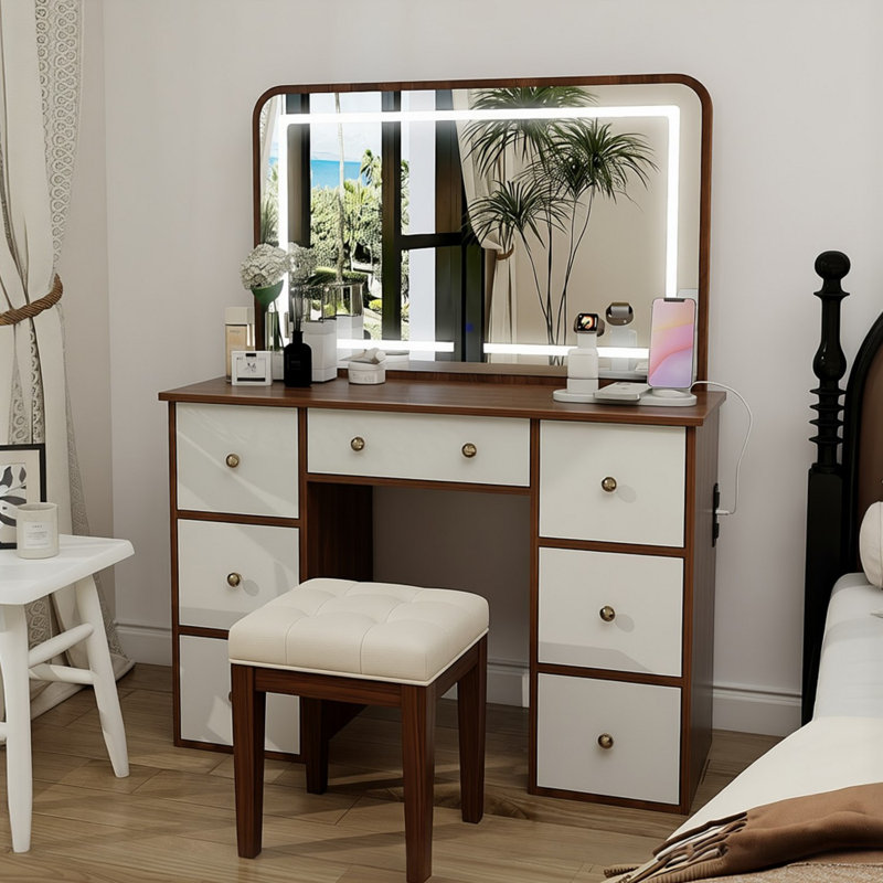 Meuble-lavabo avec miroir DEL et prises de courant intégrées Naruin