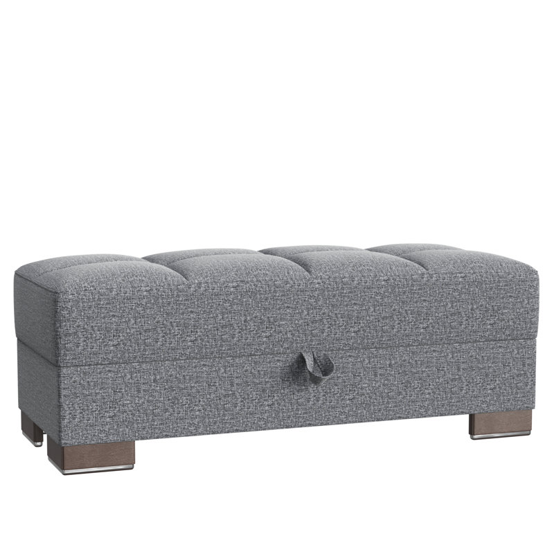 Repose-pieds rembourré en tissu avec rangement Clemmer, Polyester gris