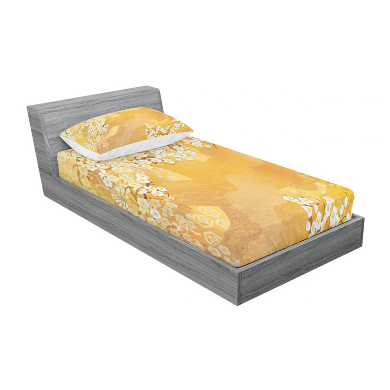 Microfiber Sheet Set, Full/Double Sheet Set with Fitted Sheet, Japanese Sakura Floral