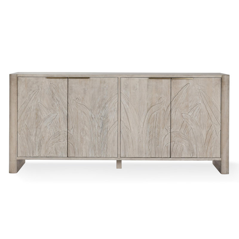 Ledro 82" Gray Mango Solid Wood Sideboard with Carved Foliage Motif