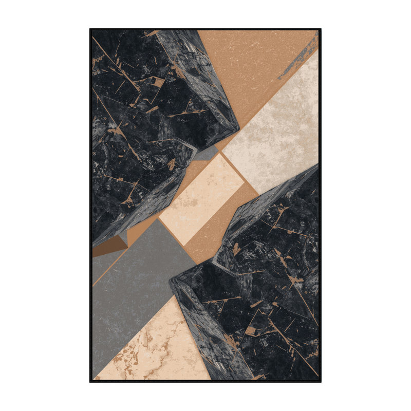 Machine Washable Carlstadt Modern Rustic Geometric Rug in Black – Black Binding, 2x4