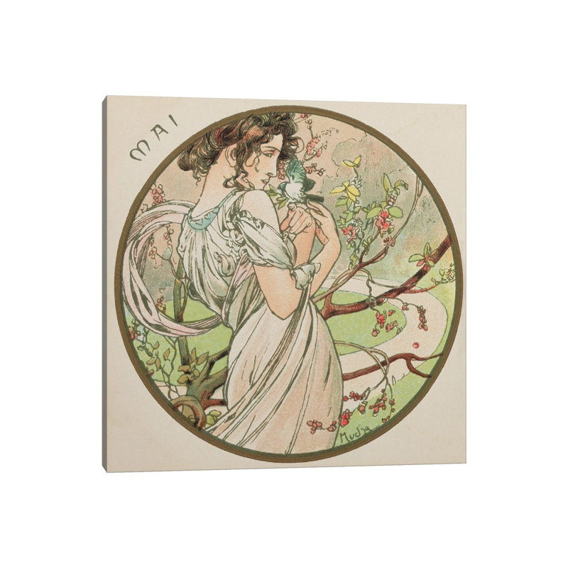 May, 1899 by Alphonse Mucha - Wrapped Canvas Painting, 30.48cm H x 30.48cm W x 1.905cm D