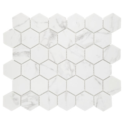 11.7" x 10.2" Hexagon Recycled Glass Marble Looks Floor & Wall Mosaic Tile
