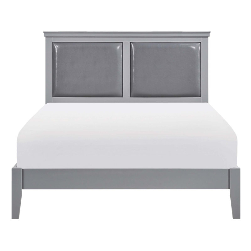 Classic Finish Panel Bed With Upholstered Headboard, Durable Wooden Bedroom Furniture For Elegant And Comfortable Sleep, Gray