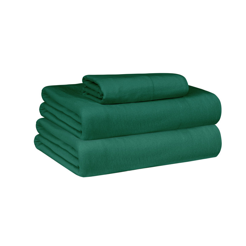 Ensemble de draps 100% coton jersey, Ensemble de draps pour lit simple TG + drap-housse, Vert foncé