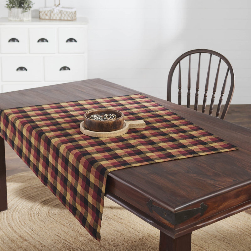 Deep Burgundy and Tan Cotton Check Square Table Topper 40x40