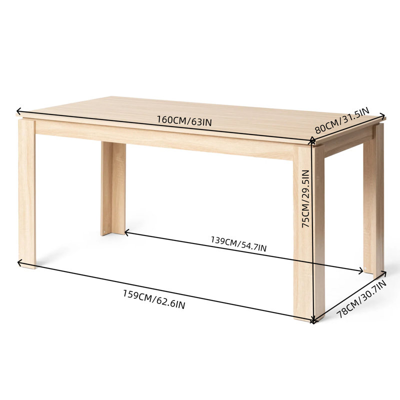 Elegant Rectangle Dining Table, Sturdy Kitchen Table, Oak, Oak, 29.50”H x 63”L x 31.50”W
