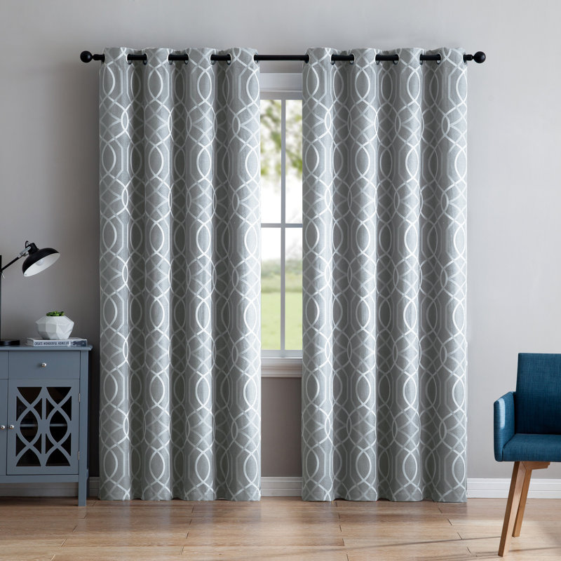 Ariel Geometric Grommet Blackout Curtain Panel, 52" W x 84" L, Silver