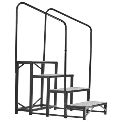 RV Steps with Dual Handrails, 4 Steps, 660 lbs Load Capacity, Heavy Duty Outdoor RV Stairs with Non-Slip Mat for Elderly/Pets, Portable Stairs for Hot Tub, Camper, Mobile Home, Porch, Pool, SPA