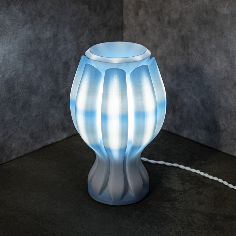 Flower 13" Tropical Coastal Plant-Based PLA 3D Printed Dimmable LED Table Lamp, Blue/White