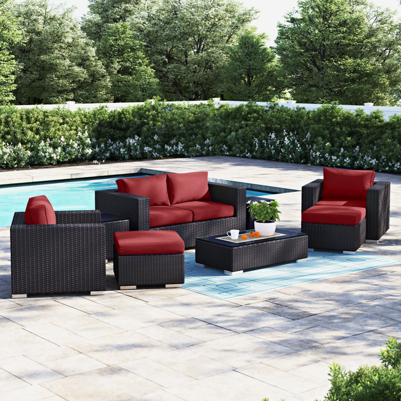 Convene 8-Piece Outdoor Patio Sofa Set with Powder Coated Aluminum Frame in Espresso, Red