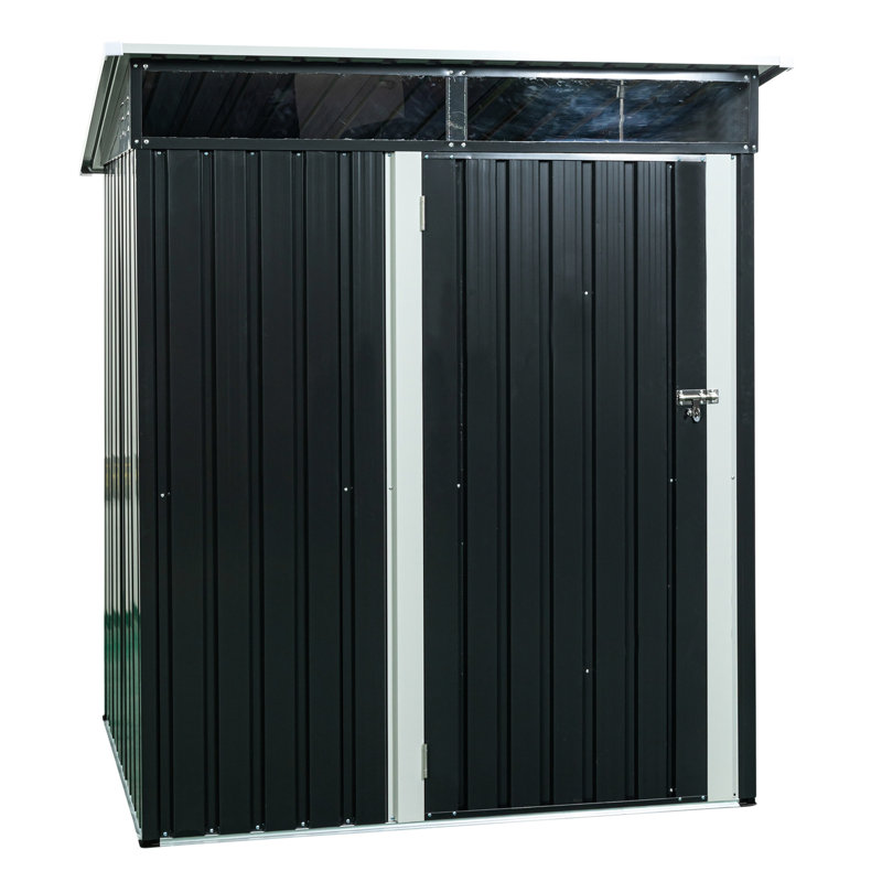 Remise de rangement extérieure noire en métal de 5 pi x 3 pi avec plaque transparente - construction en acier galvanisé, porte à charnières, assemblage facile, plaque à panneaux, structure en fer pour plus de stabilité, simple