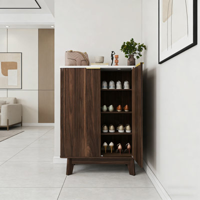 Modern Entryway Shoe Cabinet With Marble Top – 4-Tier Wooden Storage Unit With Adjustable Shelves