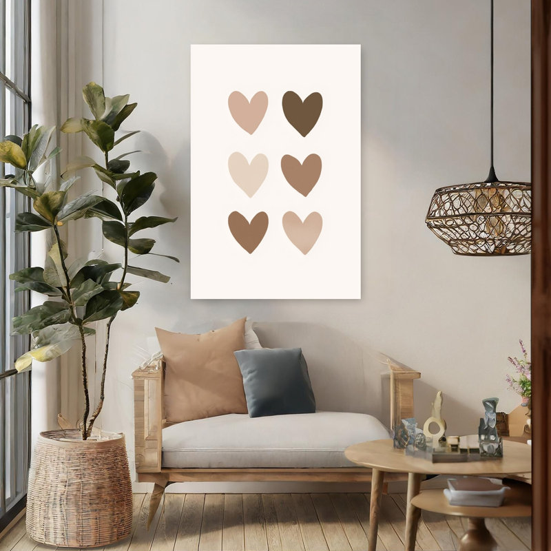 «Warm Skin Tones Hearts Abstract Modern Peaceful», reproduction d'art murale, H 48 po x l 32 po