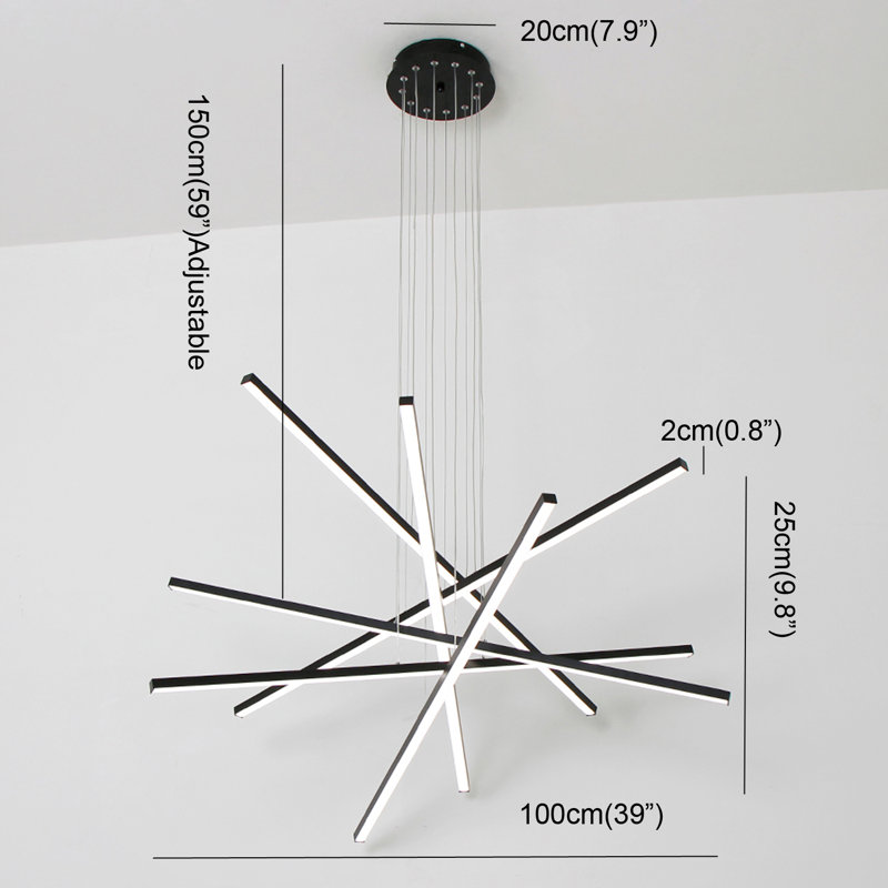 Renato 6-Light Modern Chandelier Kitchen Island pendant for Living Room Staircase Switch Dimmable, Black