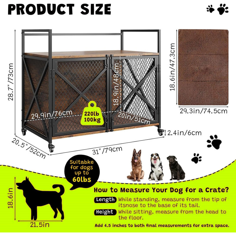Dog Crate Furniture Style, 72.9cm H x 78.7cm W x 52.1cm D