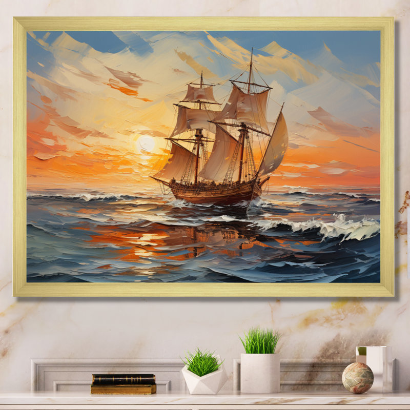 Teja Boat Vibrant voyages II sur toile, H 24 po x l 32 po x P 1 po, Cadre doré à une seule photo