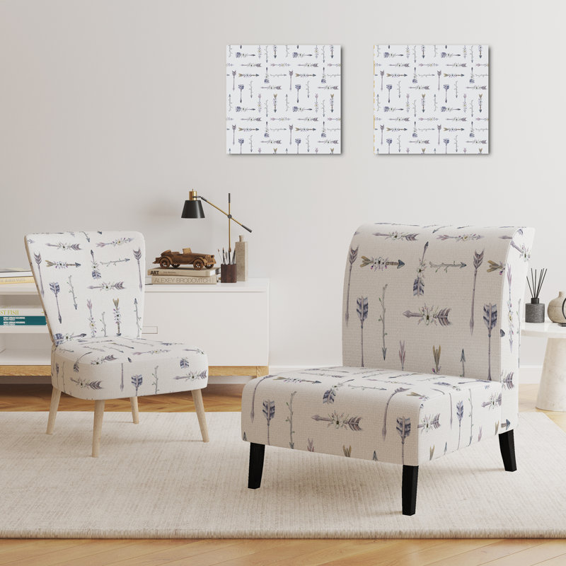 Accent Chair, Beige Floral Pattern Upholstered Decor - Beige Floral Pattern II, White/Purple