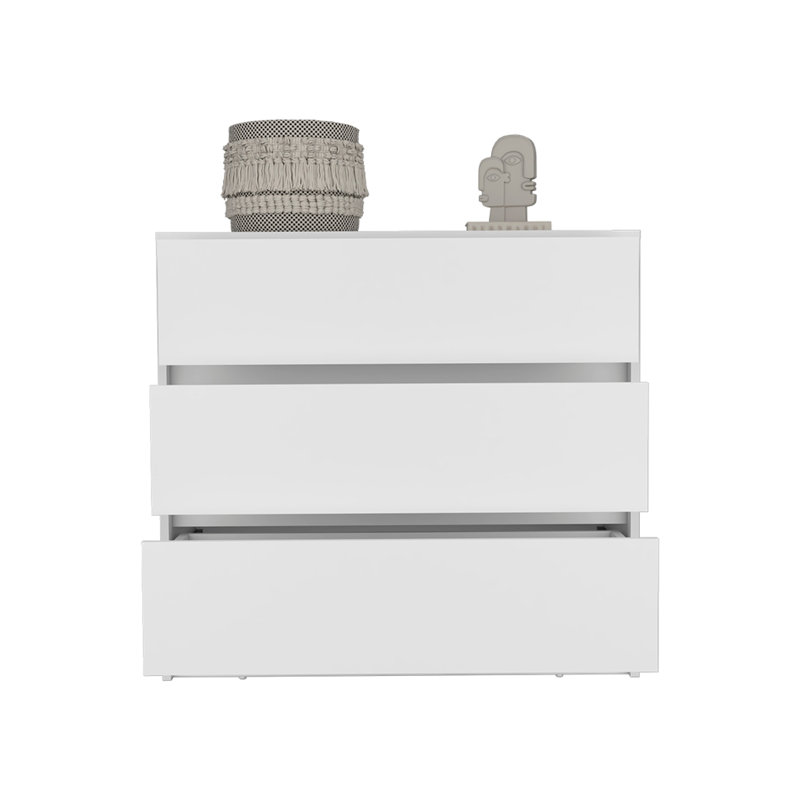 Commode Maldus, trois tiroirs, finition blanche