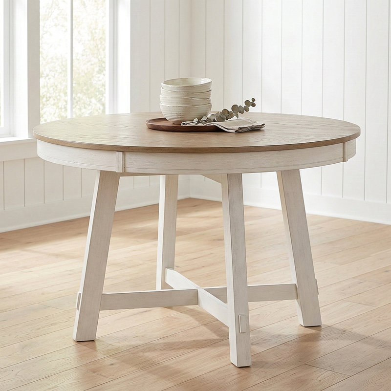Table de salle à manger extensible de 42 à 58 po pour 6 personnes - Table ronde en bois avec base en X durable